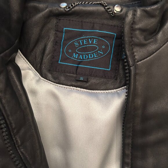 Steve Madden Black Leather Vintage Coat (Size S) - Picture 7 of 9